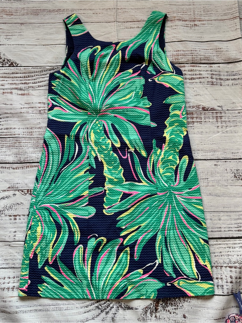 Lilly Pulitzer Navy Dress with Bright Green Tropical Print